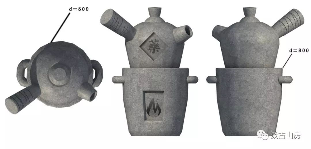 古代砂锅煎药模型